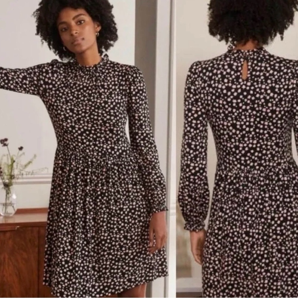 Boden Clara Jersey Dress in Black, Falling Bud • Size 12